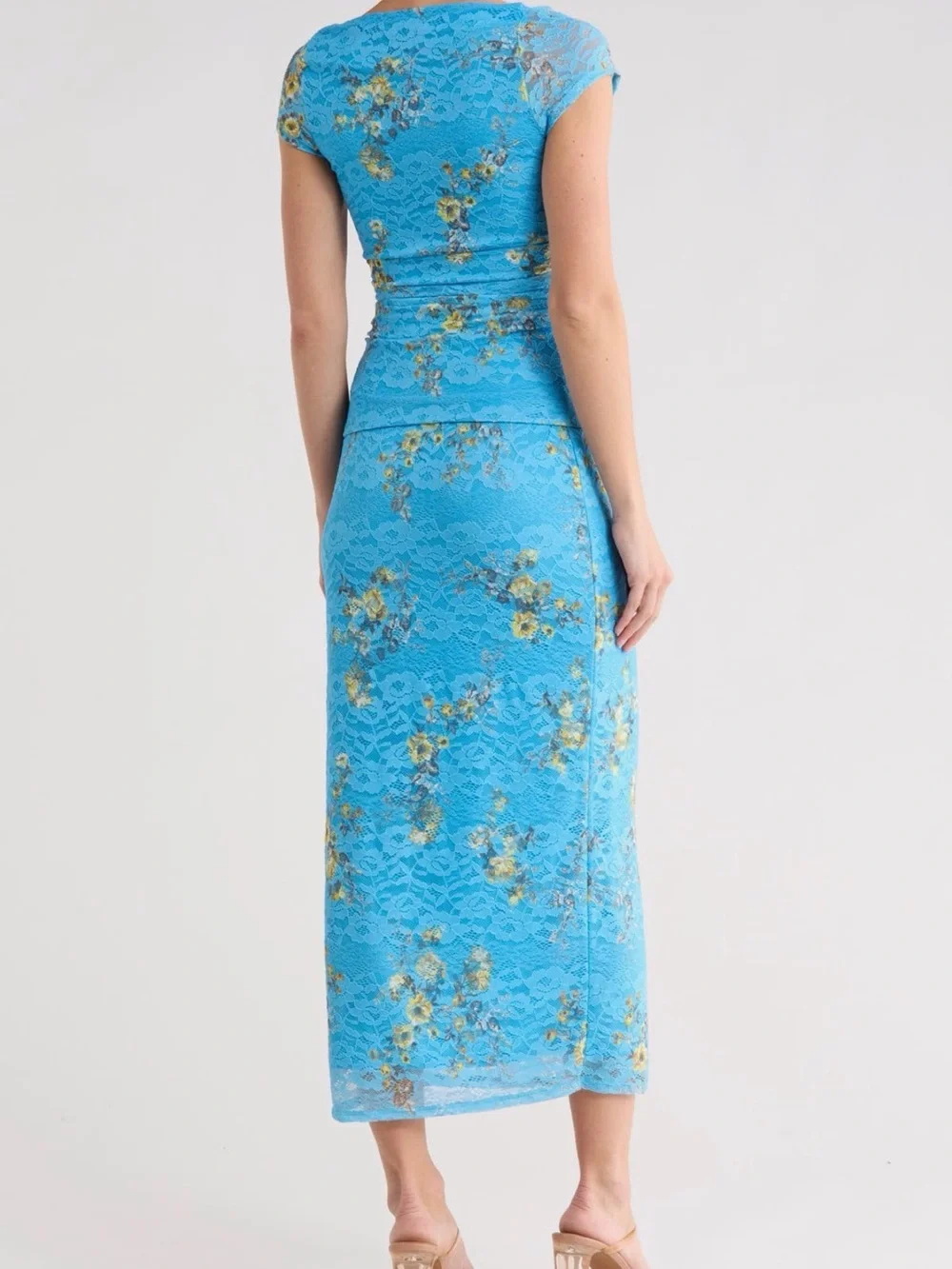AFRM Turquoise Blue Floral Lace Maxi Skirt